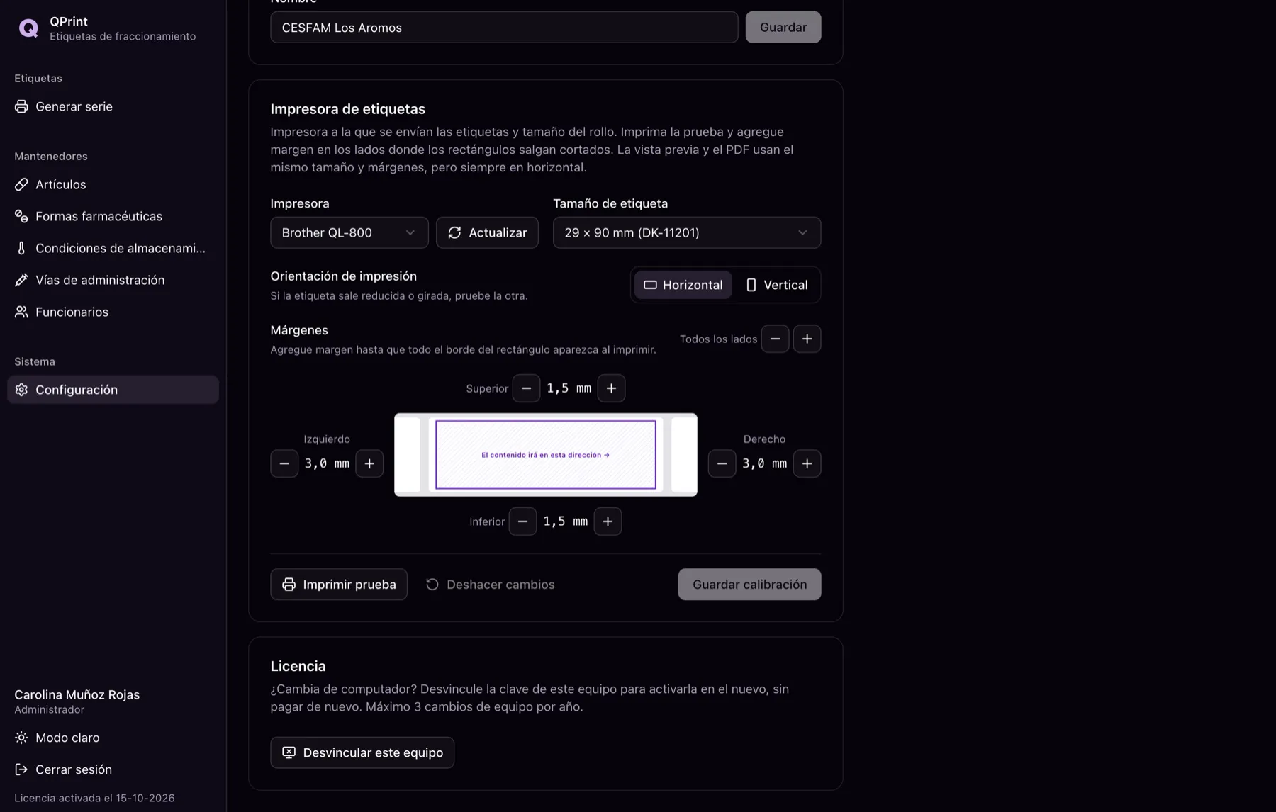 Bloque Licencia con el botón Desvincular este equipo